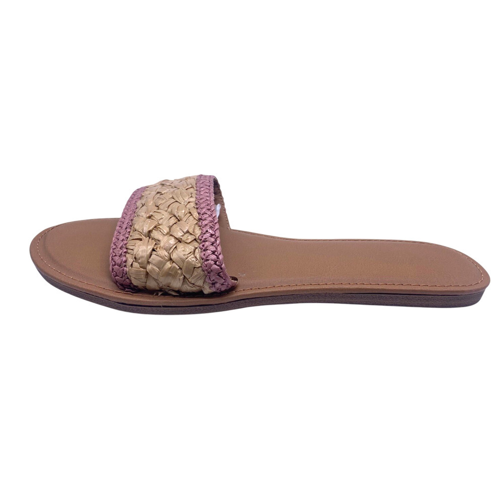 Universal Thread Sandals Size 11W Slides Flats Woven 11 Wide Womens NEW Tan Pink